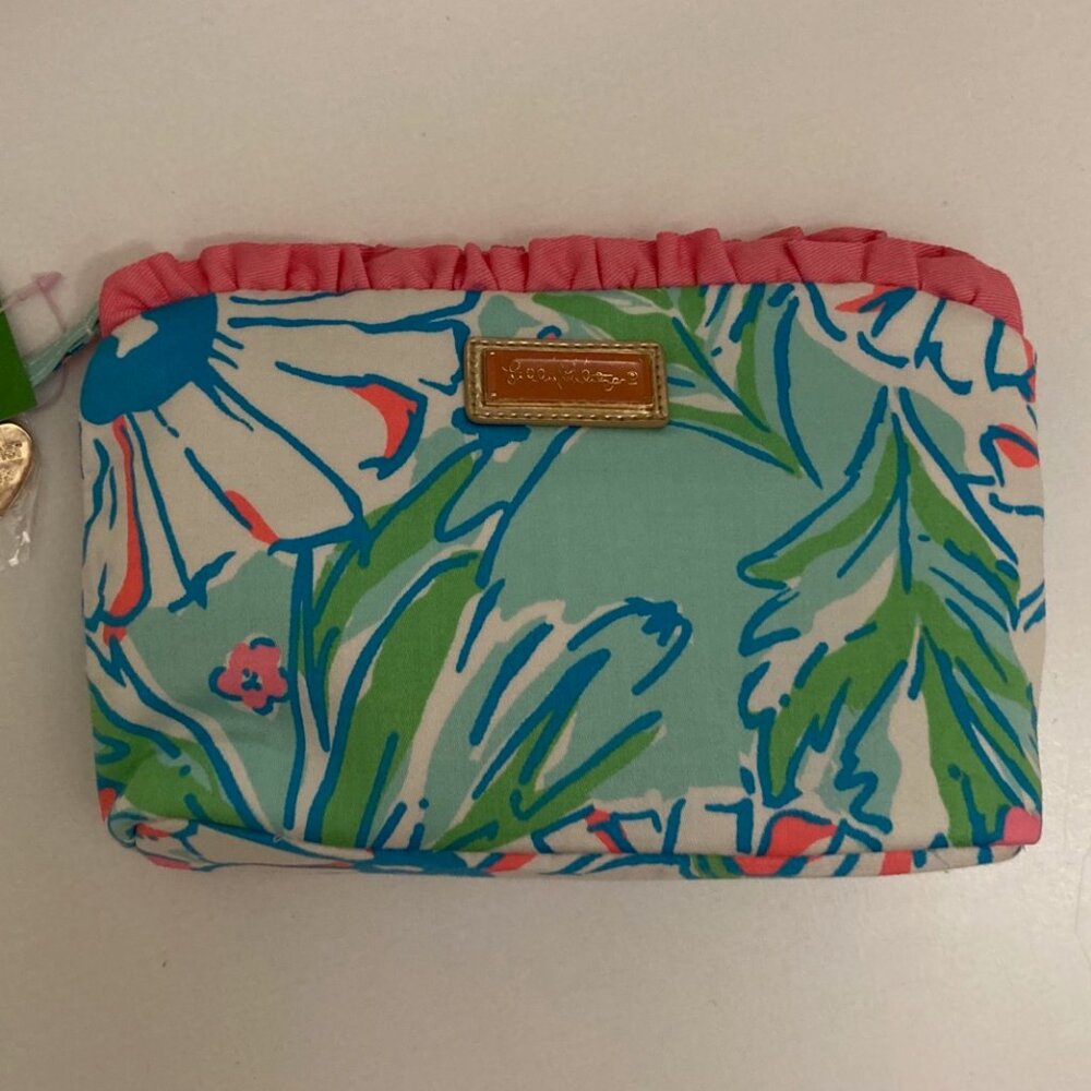 Lilly Pulitzer Frou Frou Makeup Bag Medium Sand Bar Blue Splish Splash NWT